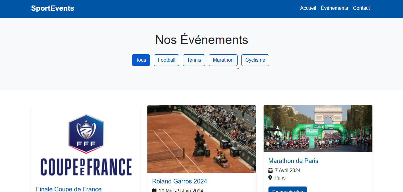 Plateforme d'annonce d'événements sportifs
